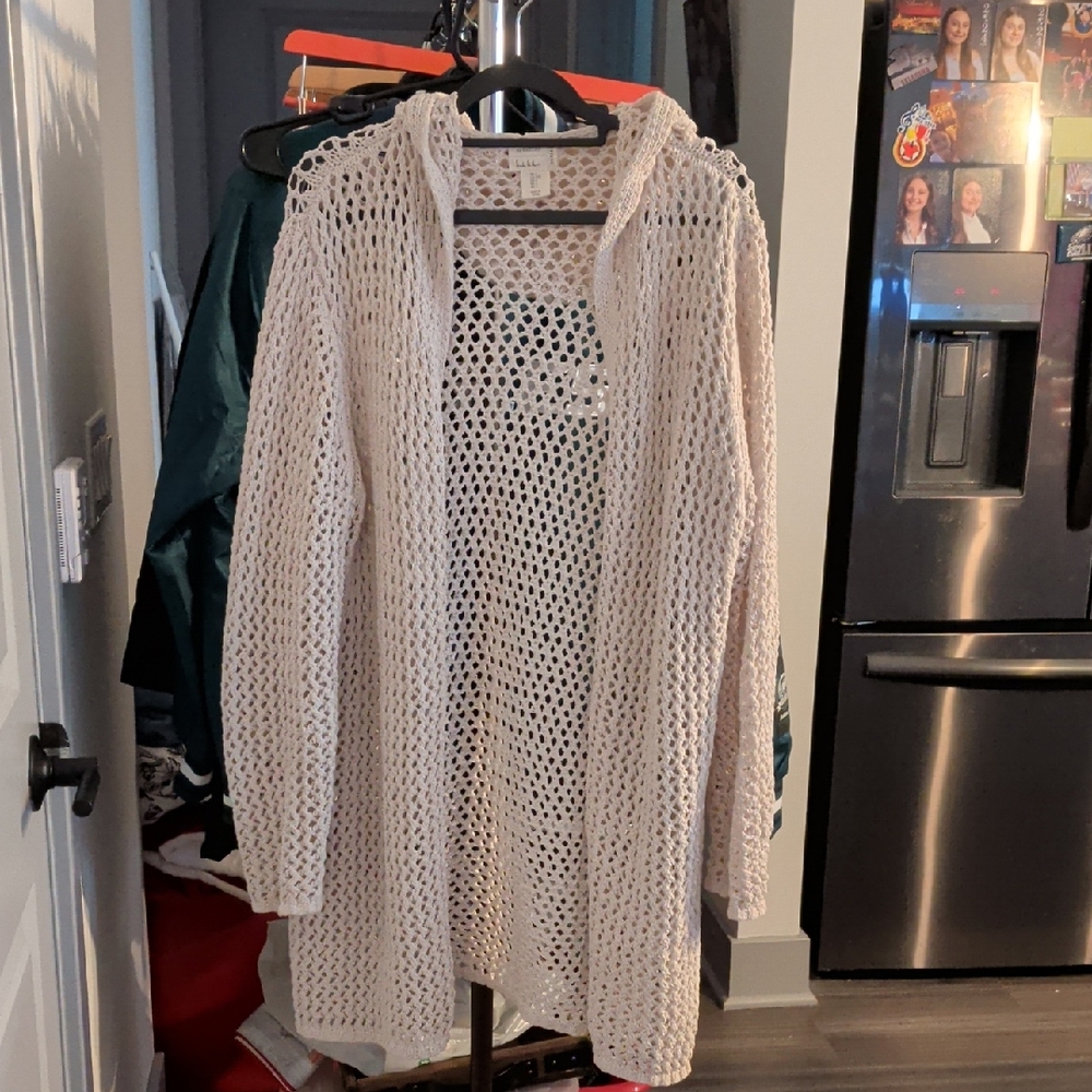 Nicole Miller Artelier Mesh Hooded Cardigan/Sweater, Size Large, NWOT.